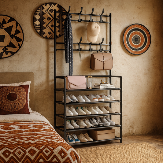 Etagère pour chaussures avec porte vêtements intégré