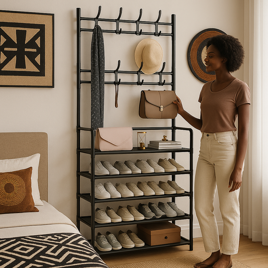 Etagère pour chaussures avec porte vêtements intégré
